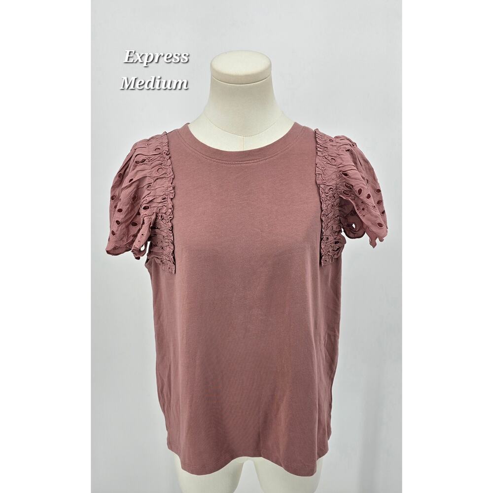 Express Mauve Rose Eyelet Sleeve‎ Top | Size M | 100% Cotton
